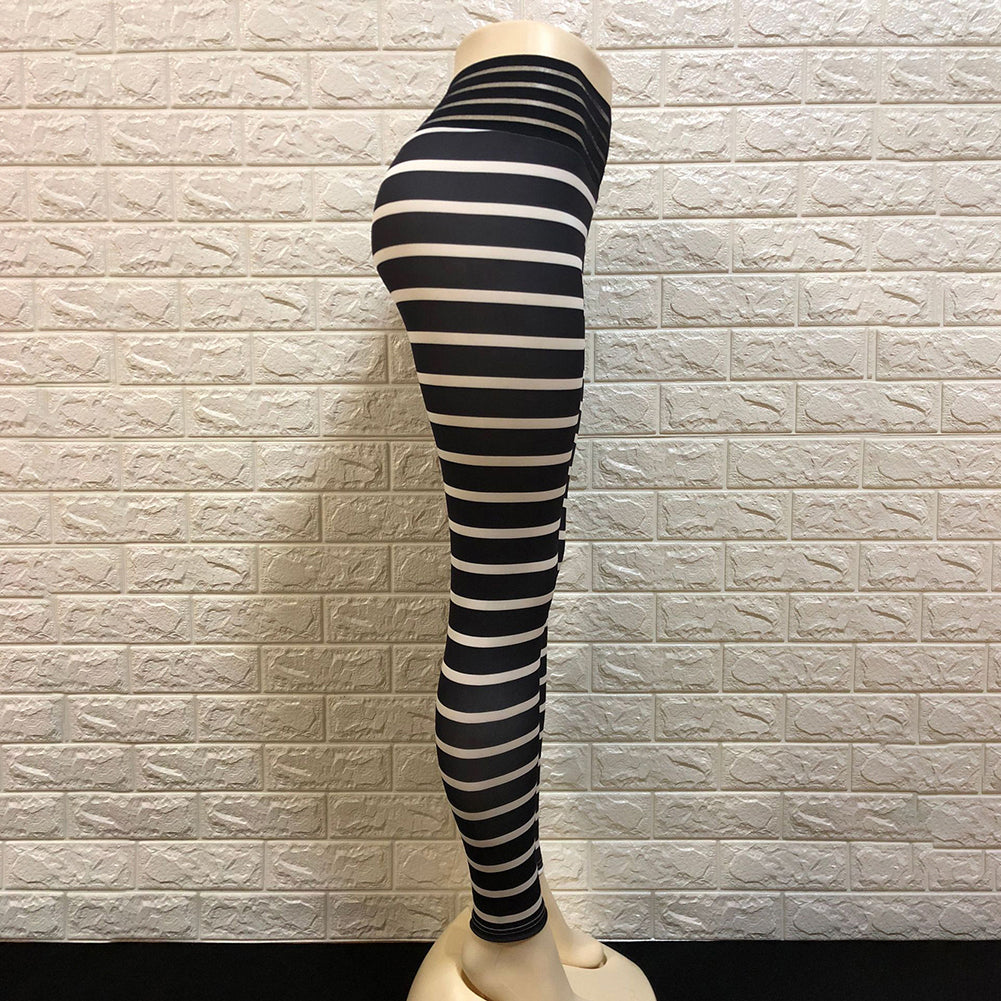 Fashion Stripe Elastic Women's Gym Fitness Workout Yoga Pencil Pants Leggings
