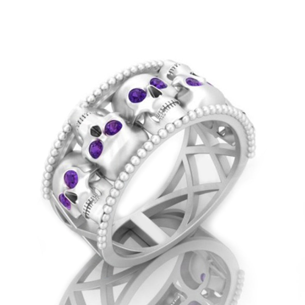 Party Club Luxury Round Cut Rhinestone Punk Skull Ring Women Finger Jewelry