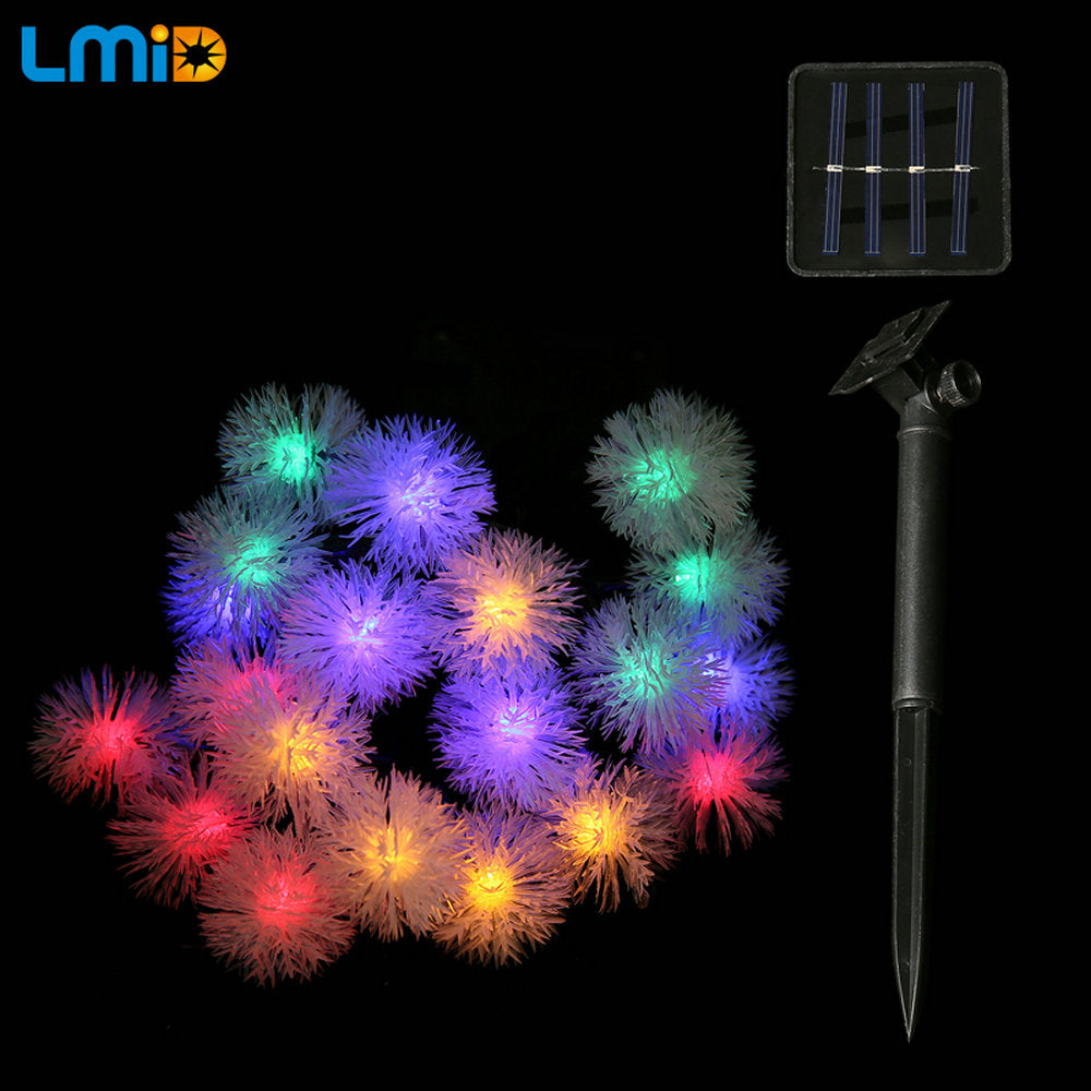 Solar Lamps 4.8M 20LEDs Fairy Snowball Snowflake Garland String Light Waterproof Outdoor Decoration Christmas Garden