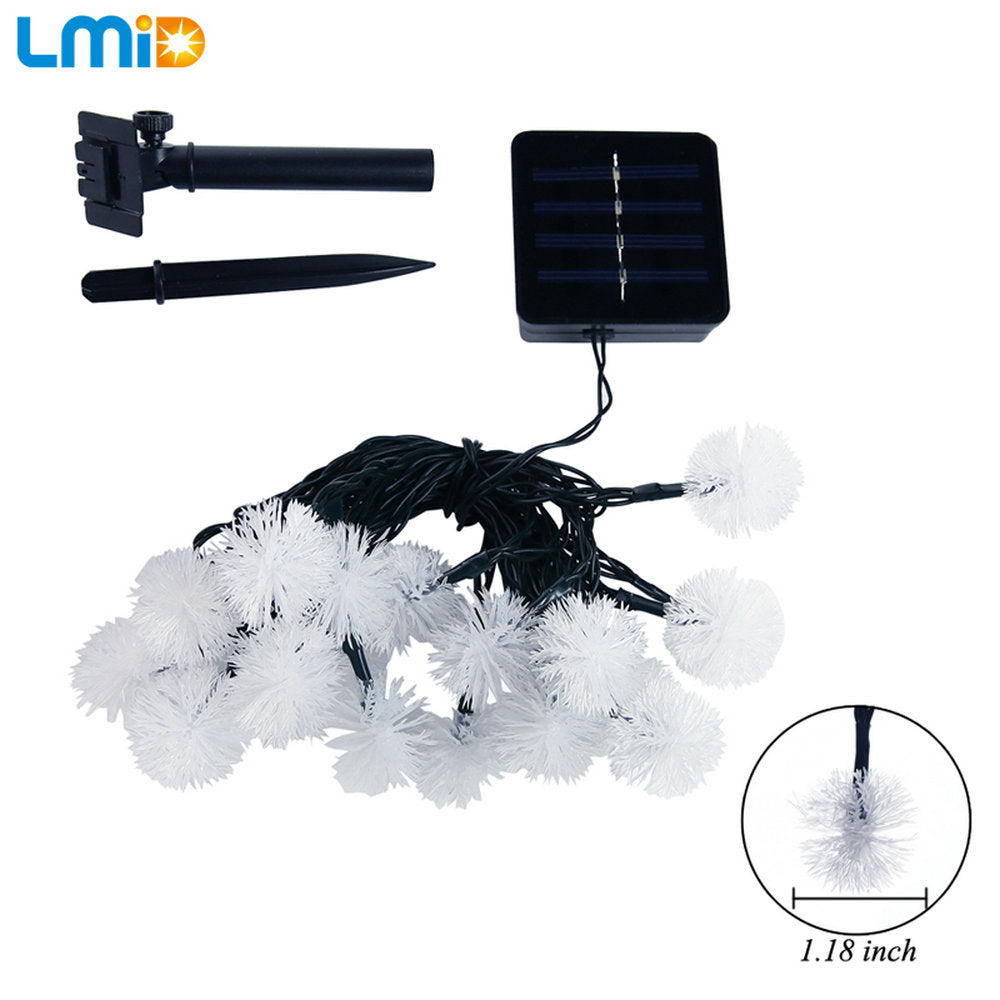 Solar Lamps 4.8M 20LEDs Fairy Snowball Snowflake Garland String Light Waterproof Outdoor Decoration Christmas Garden