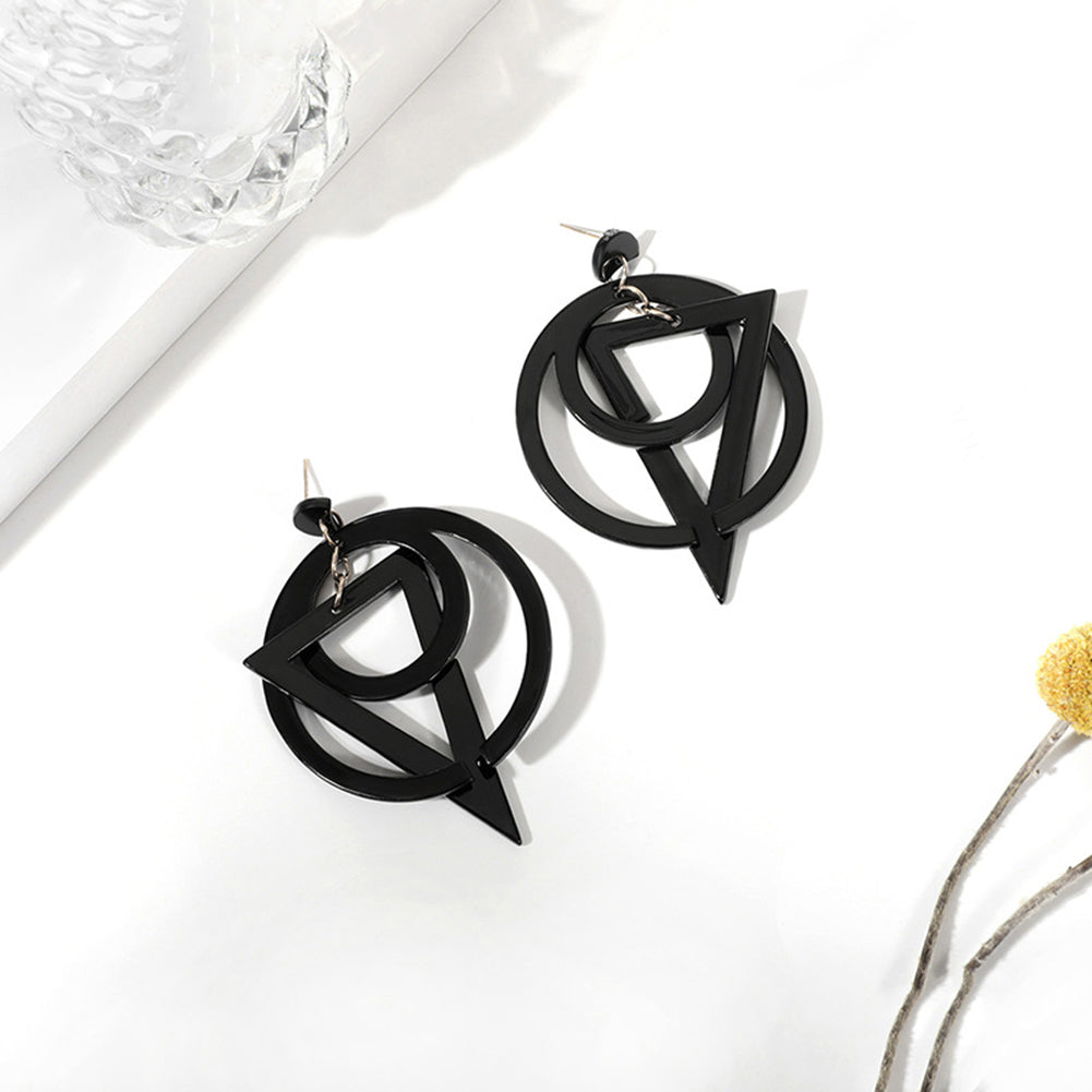 Creative Women Hollow Geometric Stitching Circle Triangle Earrings Ear Jewelry