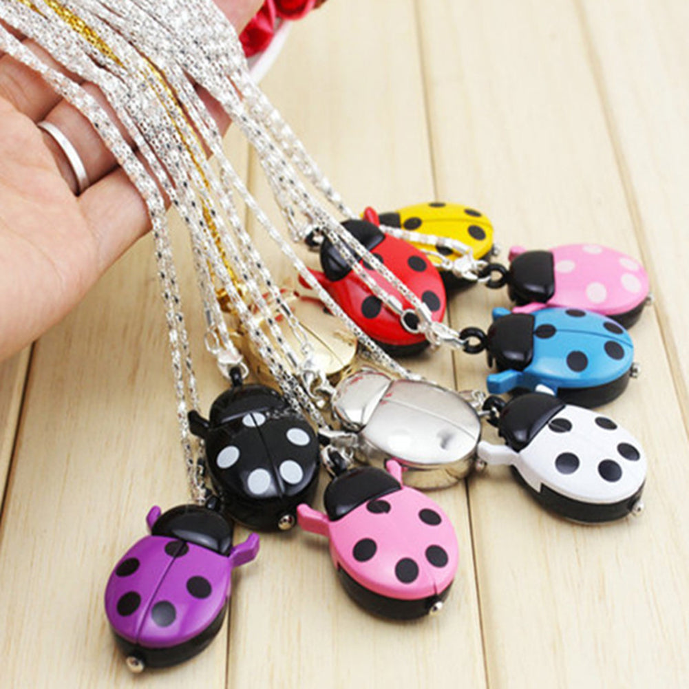 Retro Beetle Ladybug Shape Quartz Pocket Watch Necklace Pendant Unisex Gifts