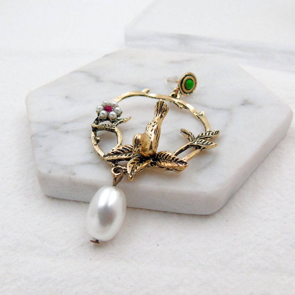 Vintage Bird Imitation Pearl Stud Earrings Statement Jewelry Party Cocktail Gift