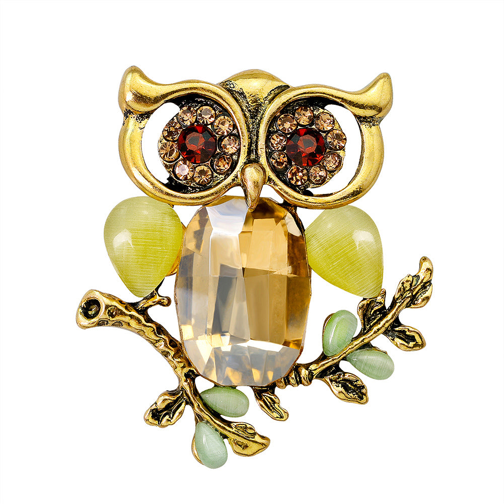 Luxury Shiny Rhinestone Artificial Stone Owl Animal Brooch Pin Women Jewelry