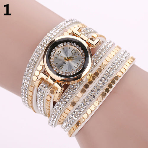 Women's Arabic Numerals Peony Floral Dial Wide Faux Leather Bracelet Wrist Watch