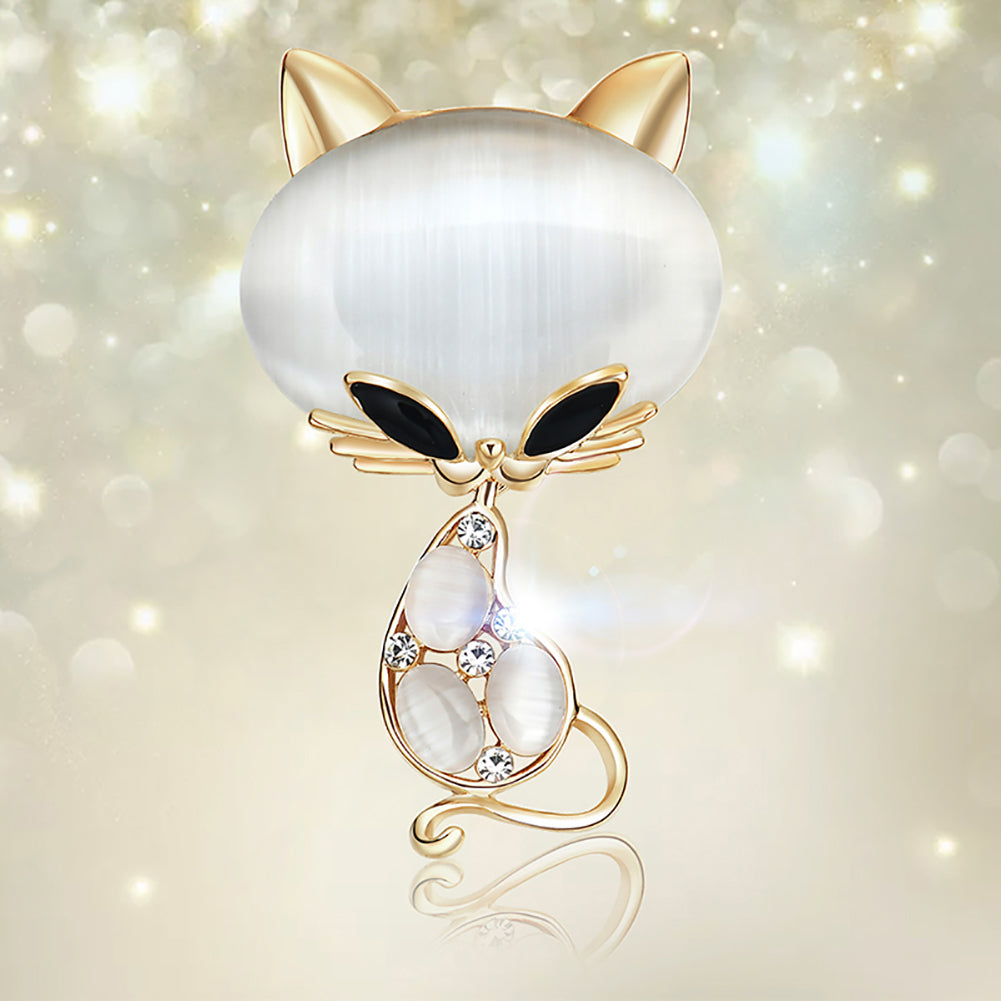 Women Cute Cat Fox Shiny Rhinestones Brooch Pin Badge Coat Dress Decor Jewelry