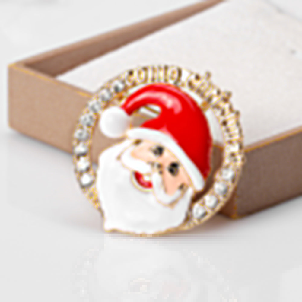 Shiny Rhinestone Cartoon Christmas Santa Claus Party Brooch Pin Family Gift