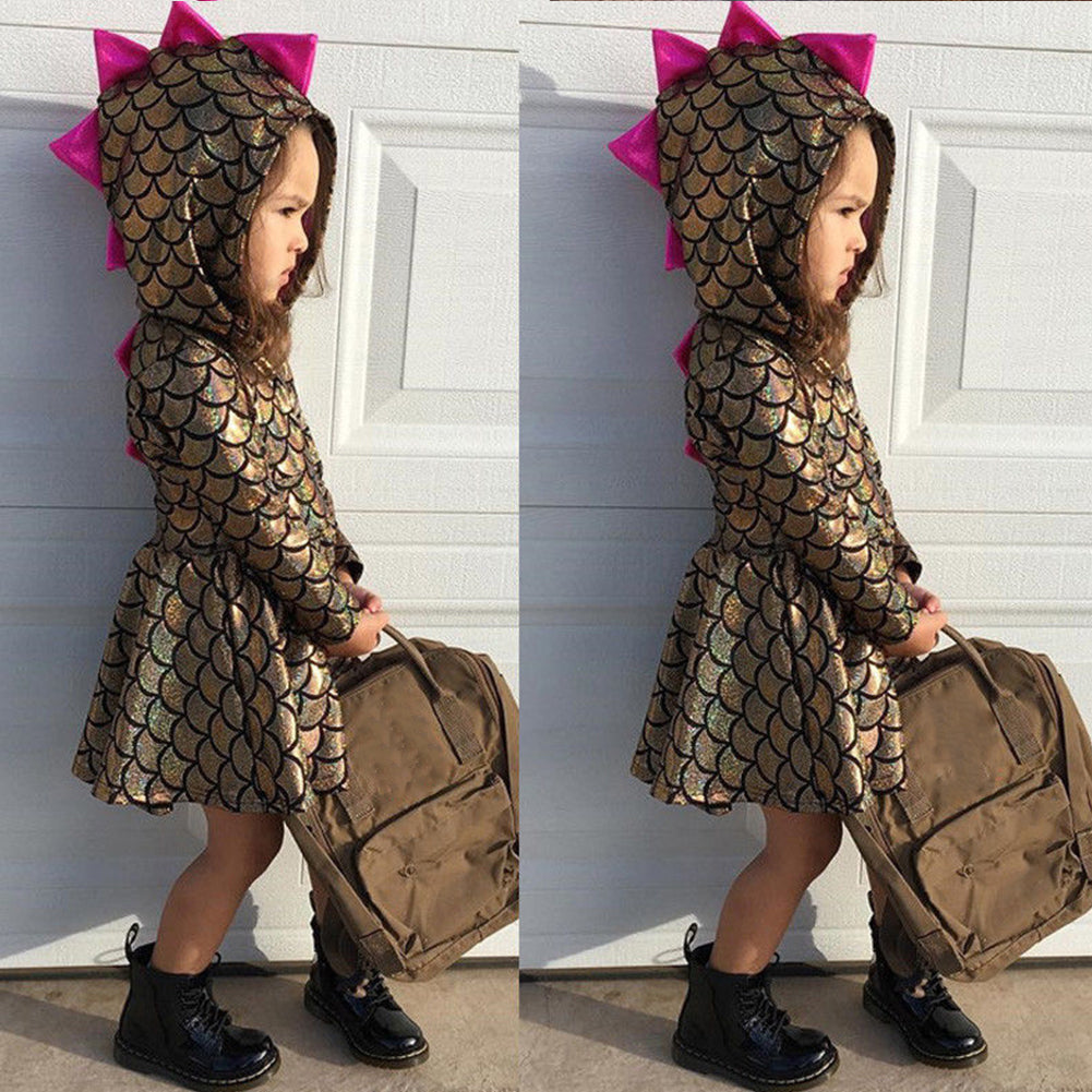 Lovely Dinosaur Baby Girls Hoodie Dress Toddler Cosplay Clothes Outfits Toddler