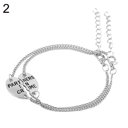 2 Pcs Fashion Cute Partners Love Heart Bangle Best Friends Gifts Chain Bracelets