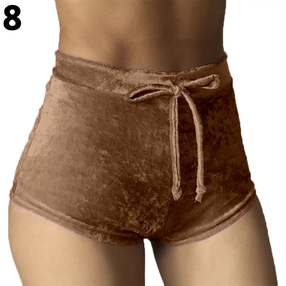 Women's Sexy Retro Velvet Short Shorts Drawstring High Rise Elastic Hot Pants