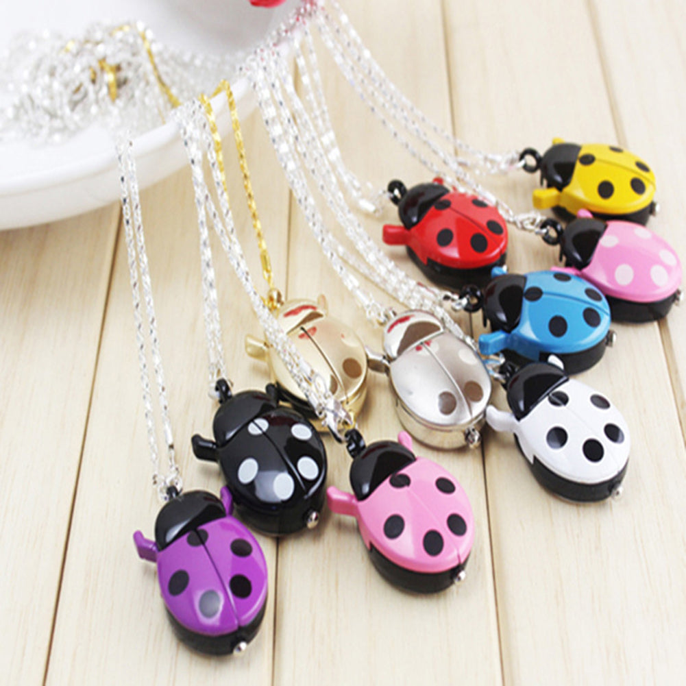Retro Beetle Ladybug Shape Quartz Pocket Watch Necklace Pendant Unisex Gifts