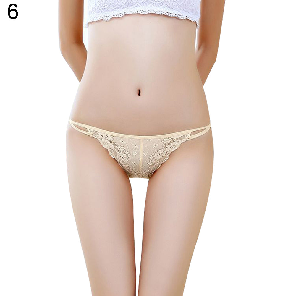Sexy Floral Lace Hollow See Through Briefs Low Rise Underwear Women’s Panties