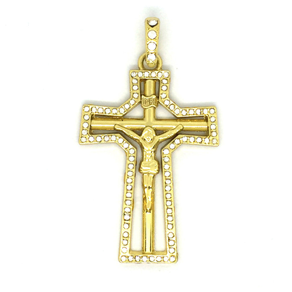 N0107 Hollow Religon Cross Pendant Hip Hop Gold Plated Jesus Necklace Jewelry Crystal Style