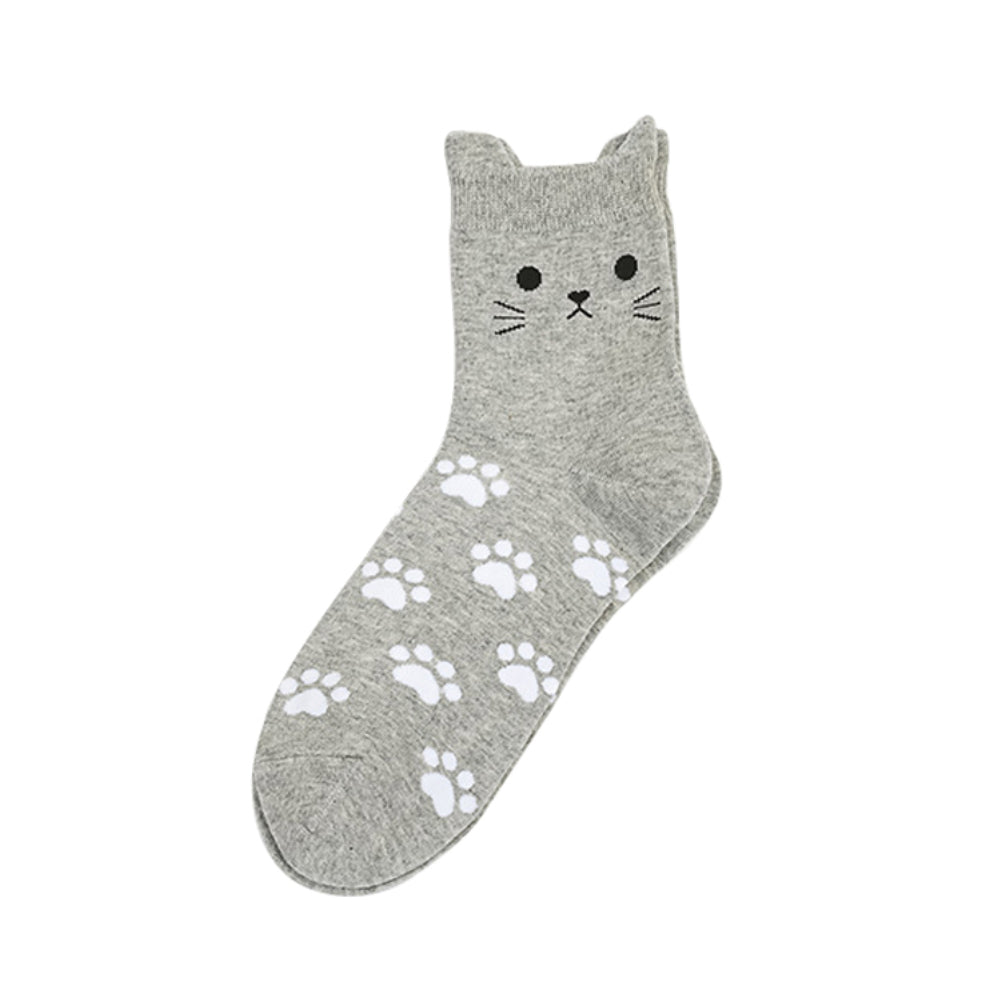 Lovely Candy Color Cartoon Cat Paw Print Women Cotton Soft Warm Short Socks