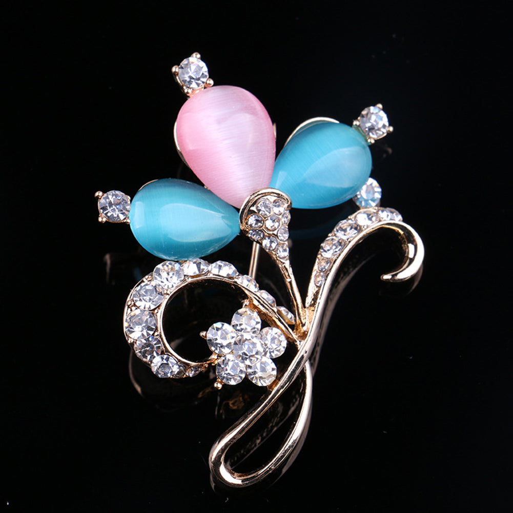 Faux Opal Rhinestones Tulip Jewelry Women Girls Fashion Scarf Shawl Brooch Pin