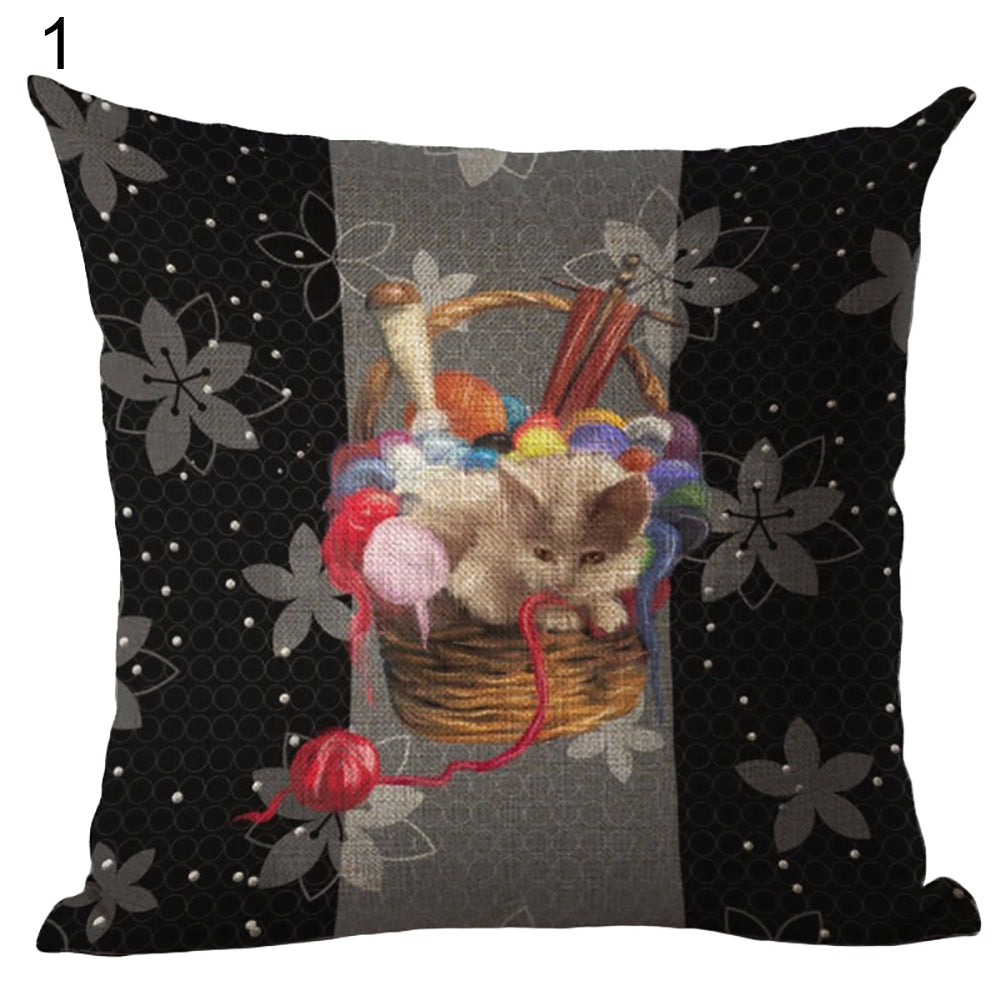 Cat Dog Pattern Linen Throw Pillow Case Sofa Bed Home Car Decor Cushion Cover