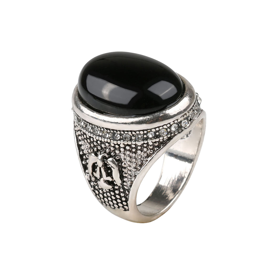 Man Vintage Cool Big Black Rhinestone Inlaid Finger Ring Jewelry Party Gift