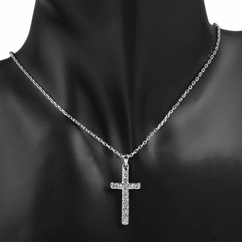 Women Men Rhinestone Choker Jesus Christ Cross Pendnat Necklace Fashion Jewelry