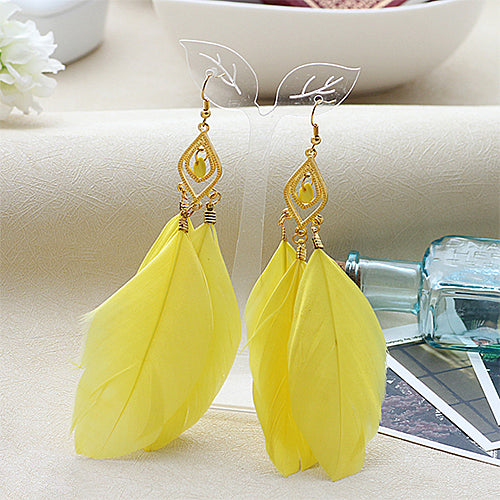 1 Pair Elegant Lady Feathers Dangle Hook Wedding Prom Party Earrings Gift