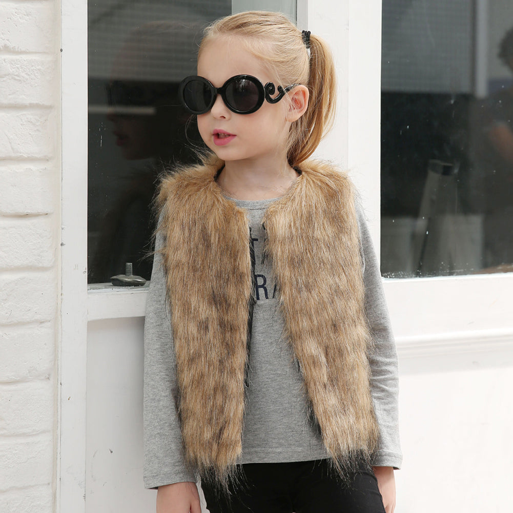 Children Kids Unisex Sleeveless Vest Winter Outwear Coat Faux Fur Baby Jacket