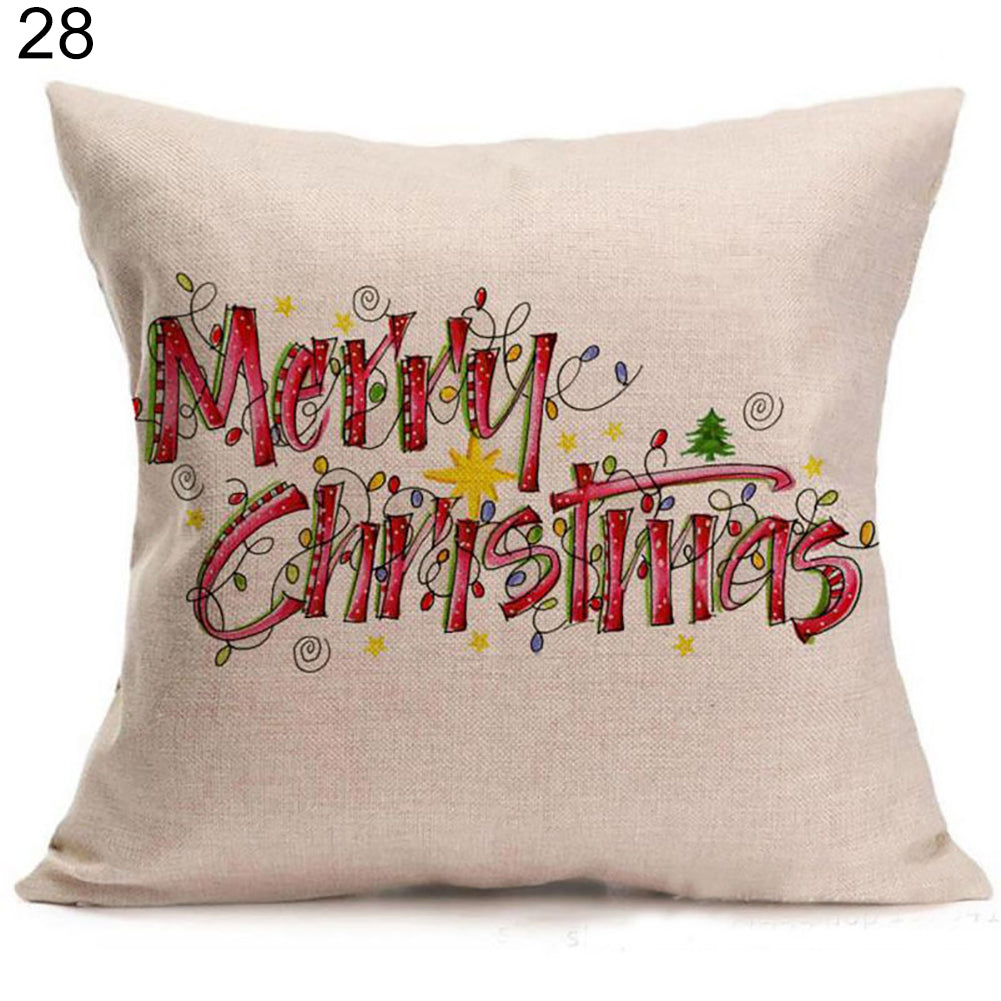 Christmas Santa Claus Deer Print Cushion Cover Pillow Case Square Car Home Decor