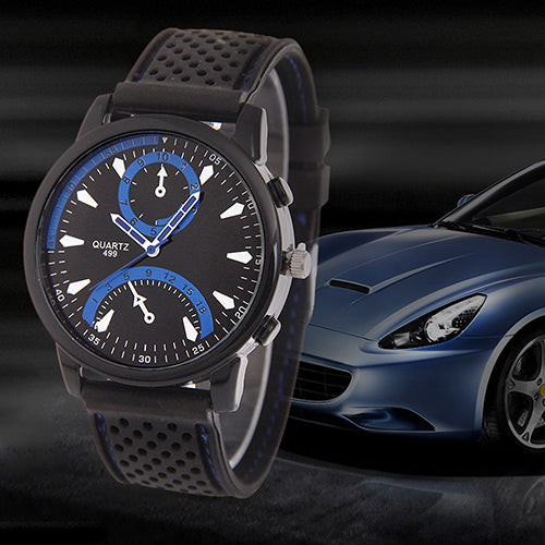 Men's Fashion Black Silicone Band Metal Case Analog Quartz Sports Wrist Watch