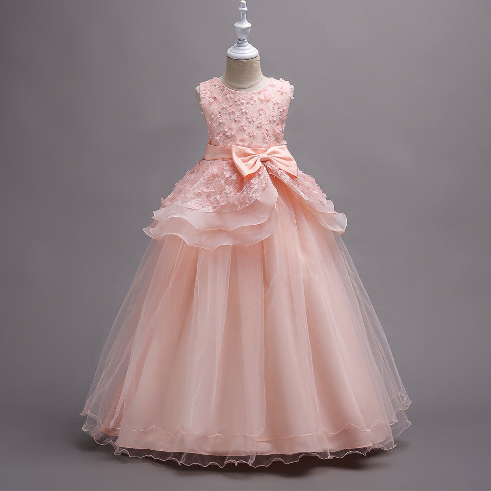 Pretty Little Princess Girl Long Sleeveless Formal Evening Dress Party Ballgown