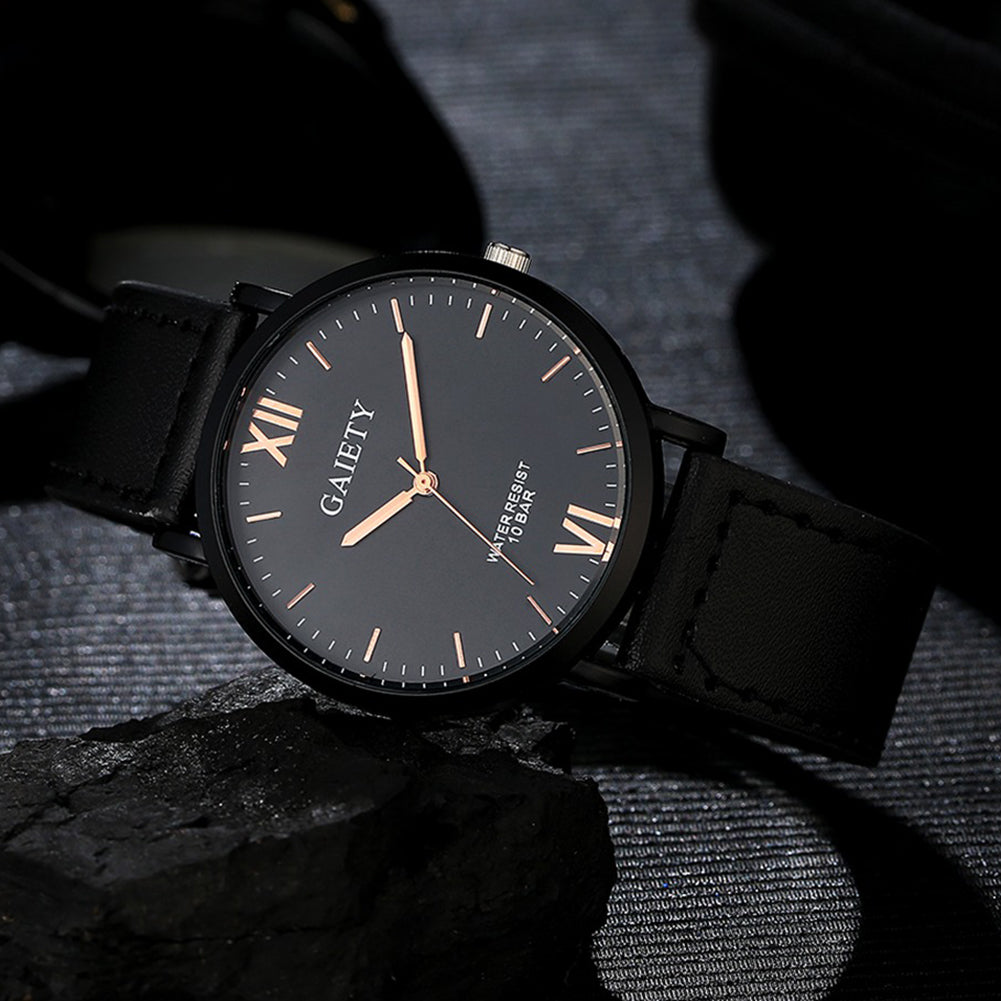 Men Fashion Casual Sport Roman Numerals Faux Leather Quartz Analog Wrist Watch