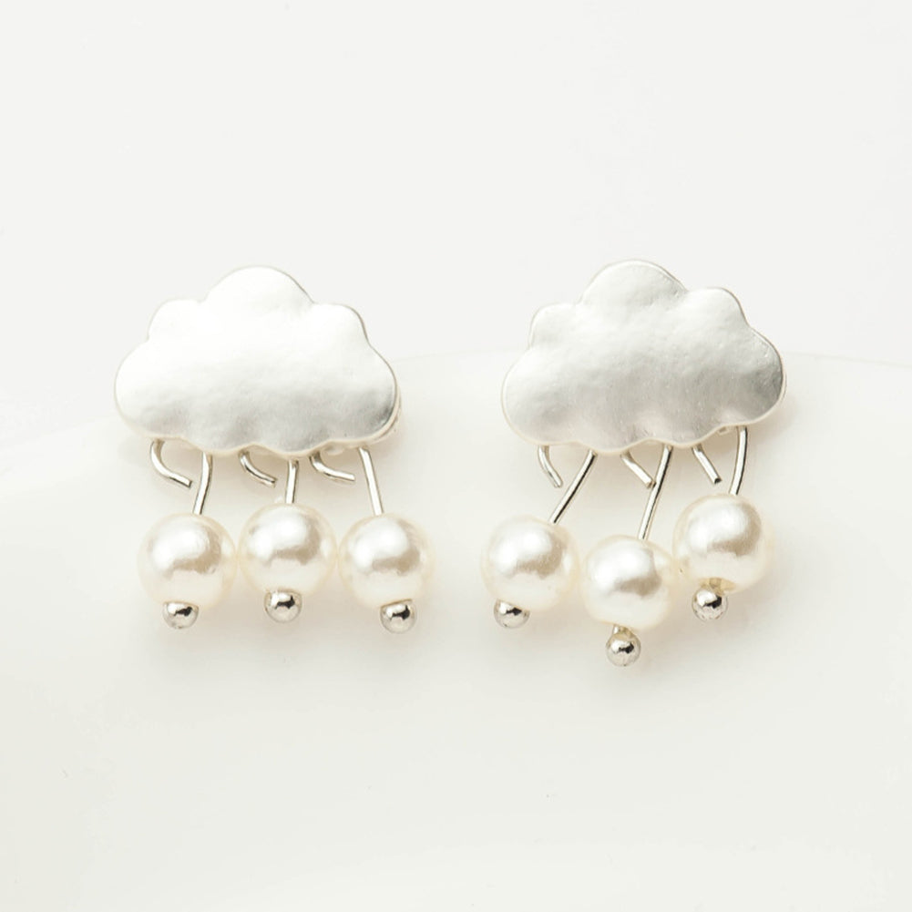 Fashion Women Cloud Raindrop Ear Studs Faux Pearl Earrings Birthday Party Gift