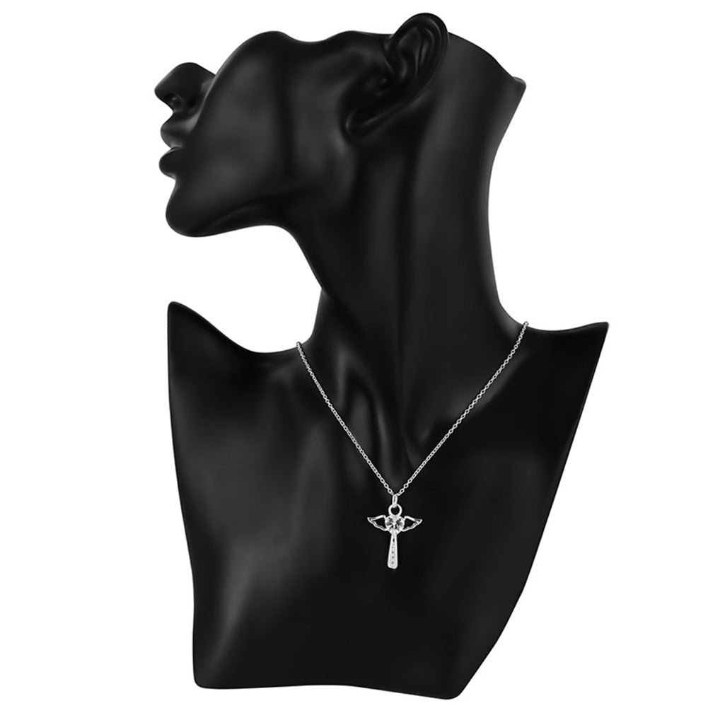 Jesus Cross Love Angel Heart Wing Silver Plated Pendant Necklace Women Girl Gift