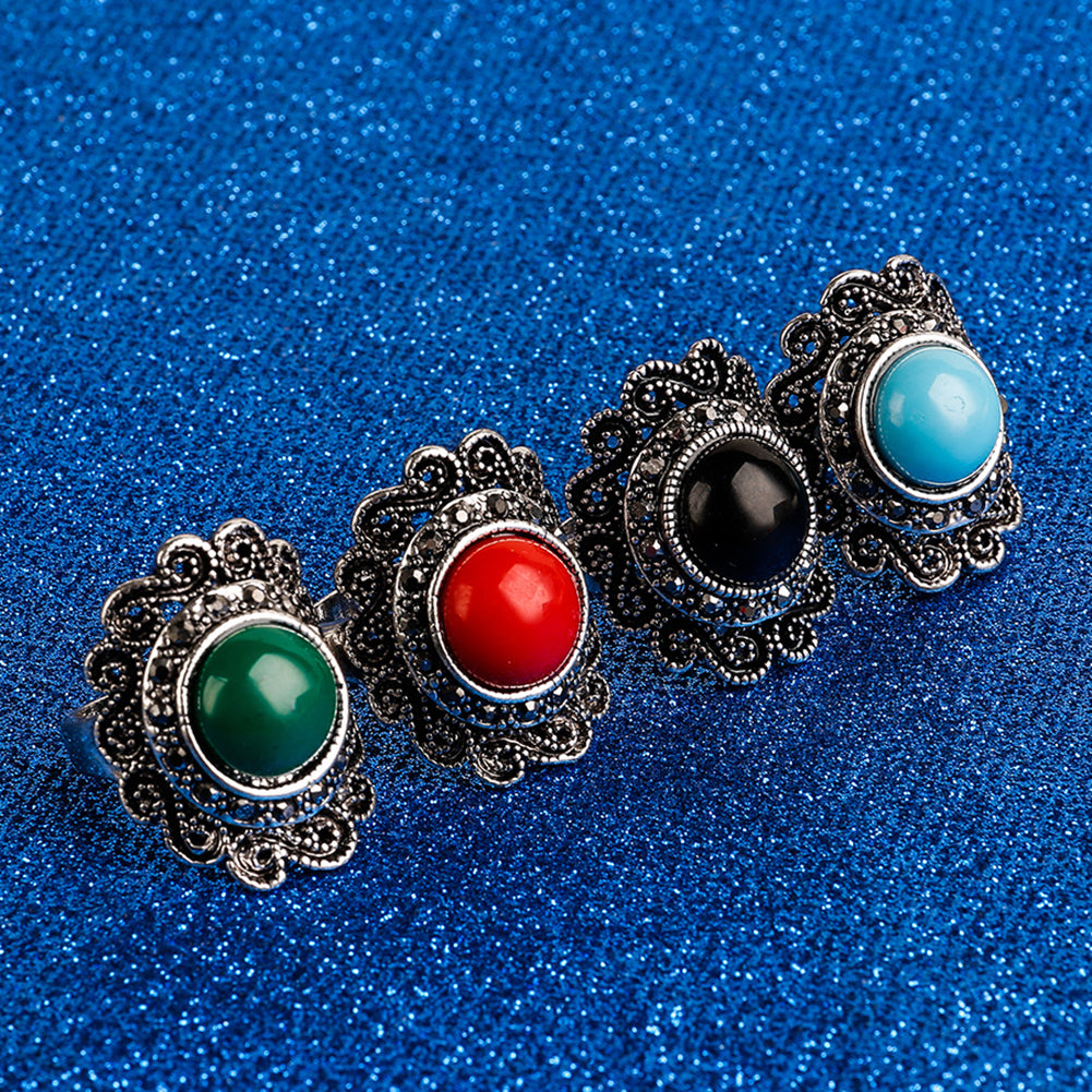 Retro Gothic Flower Hollow Engraving Alloy Finger Ring Men Women Jewelry Gift