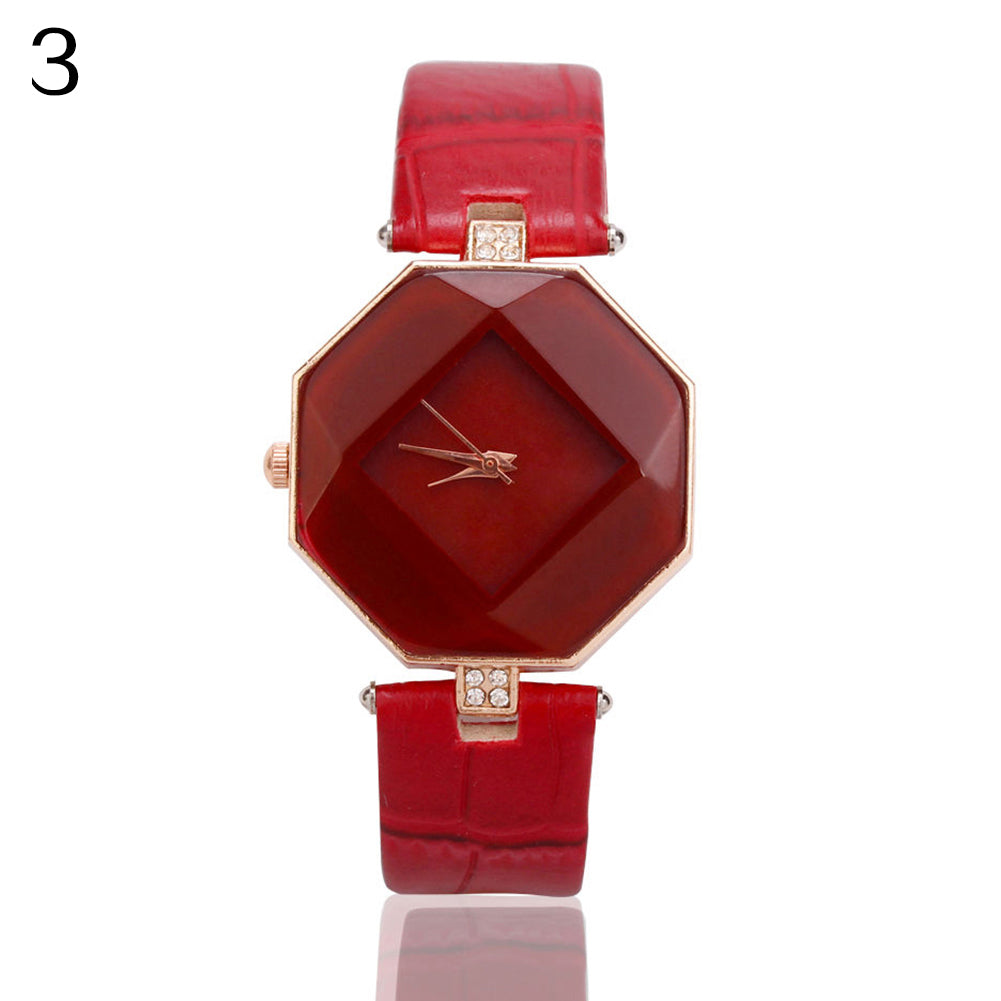 Women 's Fashion Faux Leather Band Analog Quartz Rhombic Case Wrist Watch Gift