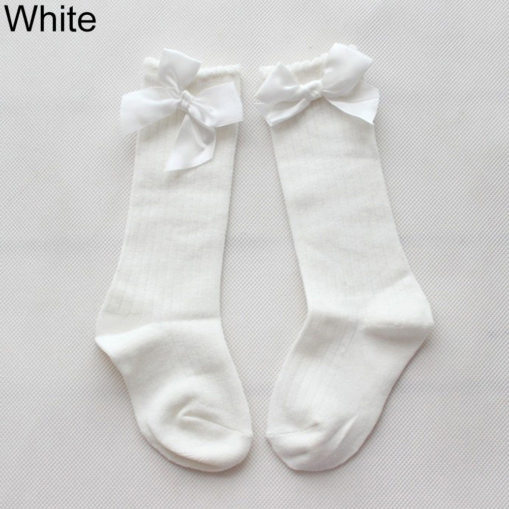 Toddler Baby Girls Bowknot Knee High Sweet Solid Color Cotton Princess Socks