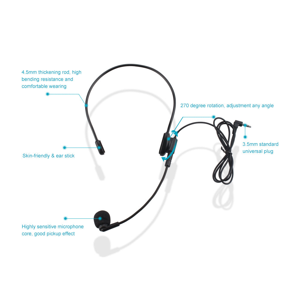 3.5mm Flexible Wired Headset Microphone Mic for Speaker Teaching Voice Amplifier