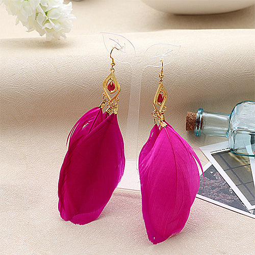 1 Pair Elegant Lady Feathers Dangle Hook Wedding Prom Party Earrings Gift