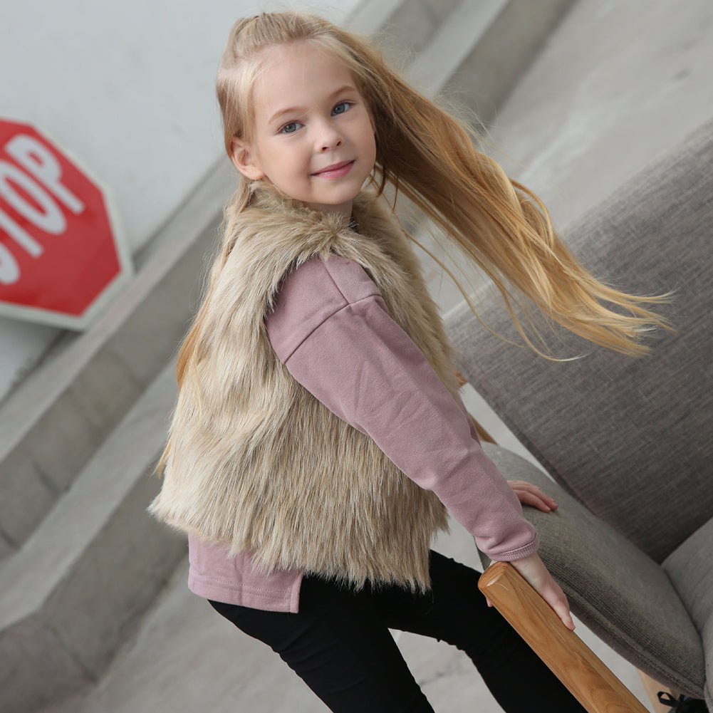 Children Kids Unisex Sleeveless Vest Winter Outwear Coat Faux Fur Baby Jacket