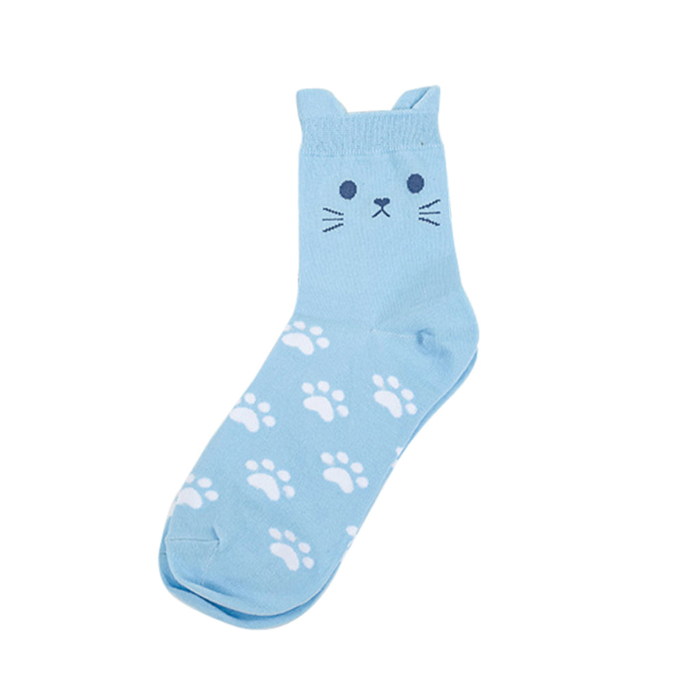 Lovely Candy Color Cartoon Cat Paw Print Women Cotton Soft Warm Short Socks