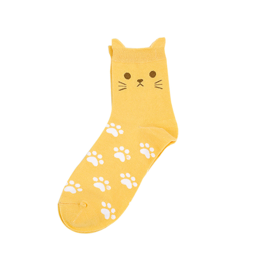 Lovely Candy Color Cartoon Cat Paw Print Women Cotton Soft Warm Short Socks