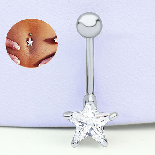 Rhinestone Pentagram Surgical Steel Belly Navel Ring Barbell Body Piercing Jewelry