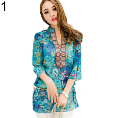 Women's Fashion Summer Korean Style Ethnic Loose Chiffon Blouse T-shirt