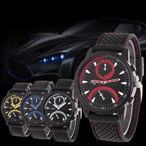 Men's Fashion Black Silicone Band Metal Case Analog Quartz Sports Wrist Watch