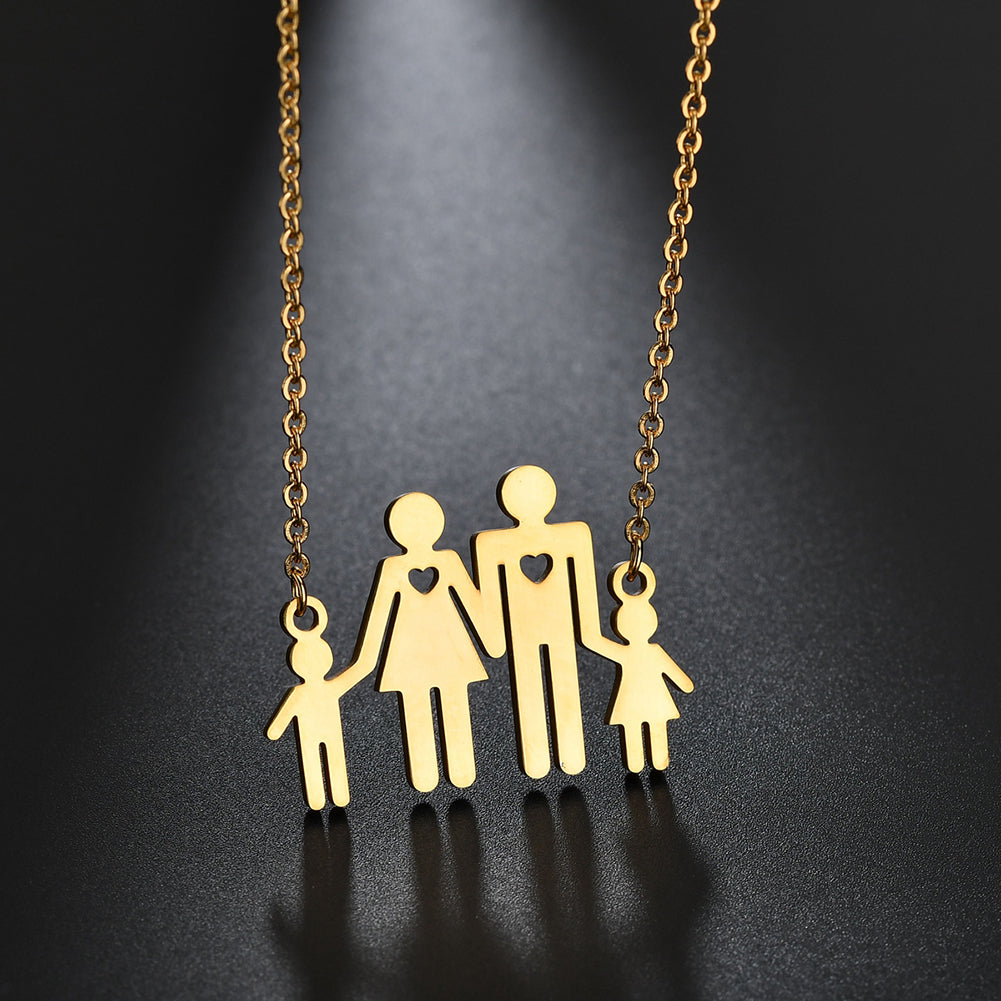 Family of Four Hollow Heart Stainless Steel Necklace Men Women Jewelry Gift