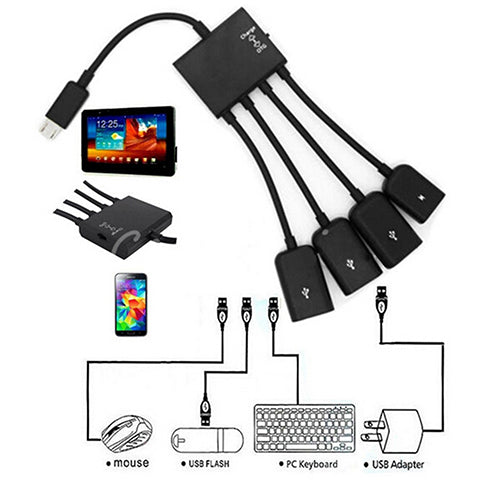 4 In 1 Micro USB Hub OTG Cable Extension Adapter for Android Samsung Tablet