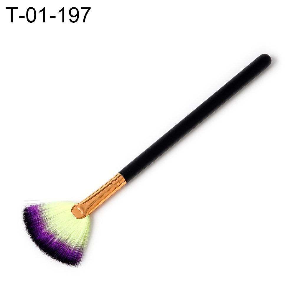 Portable Fan Shape Wood Handle Brush Powder Foundation Women Beauty Makeup Tool