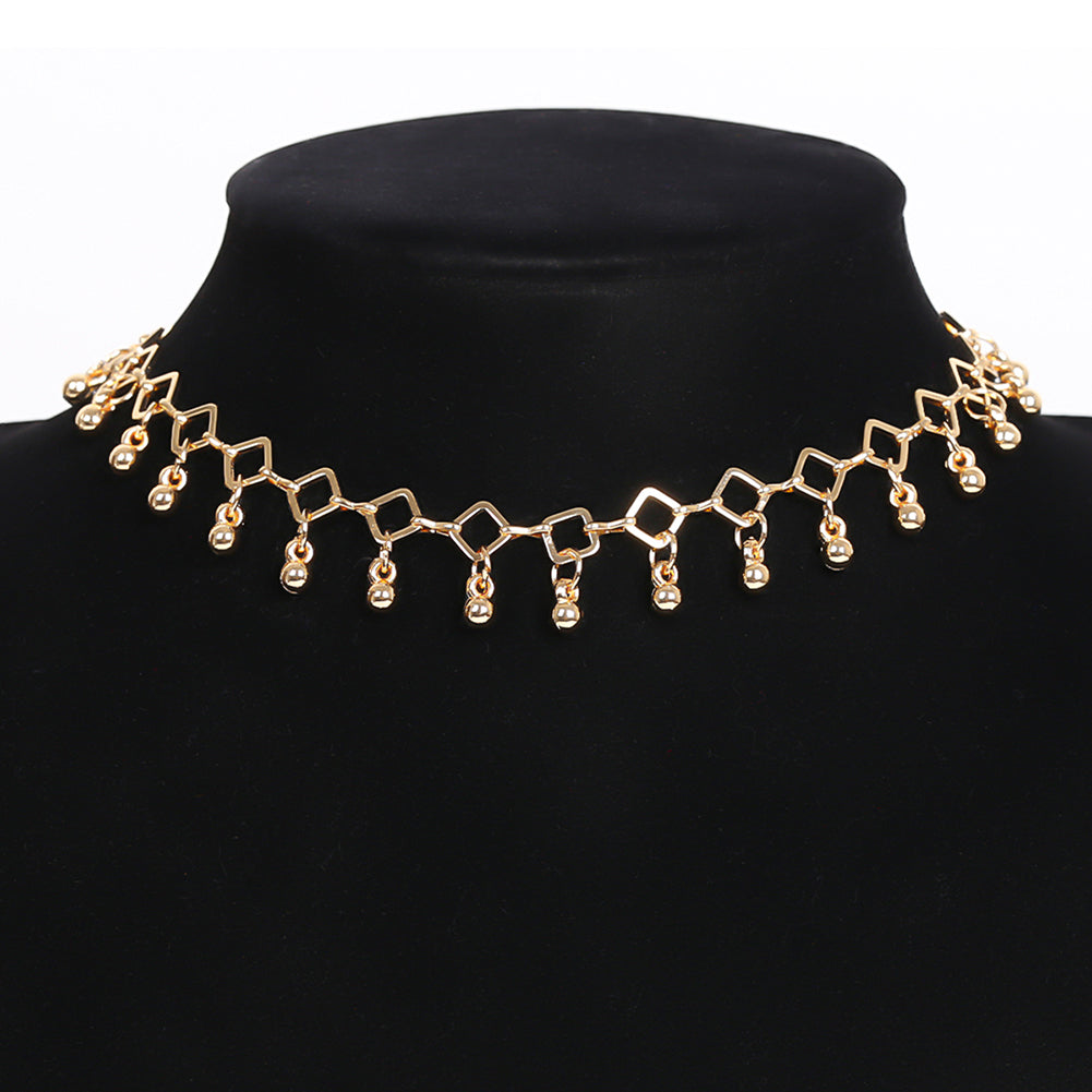 Bohemia Rhombus Metal Ball Pendant Choker Necklace Evening Party Women Jewelry