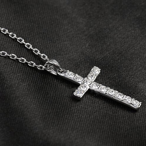 Women Men Rhinestone Choker Jesus Christ Cross Pendnat Necklace Fashion Jewelry