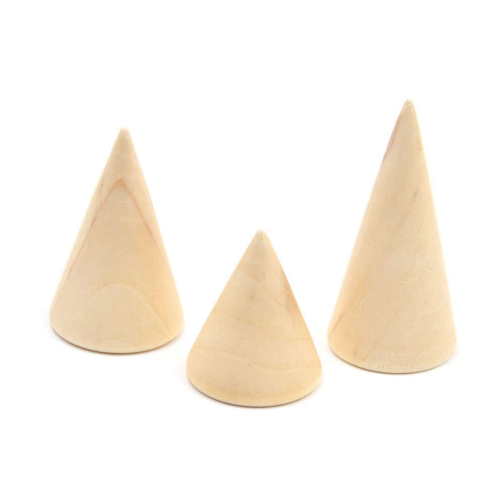 3Pcs Simple Wooden Cone Display Stand Holder Jewelry Ring Pendant Showing Stand