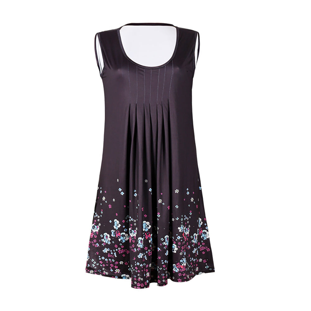 Flower Print Sleeveless Women Loose Summer Beach Evening Party Boho Mini Dress