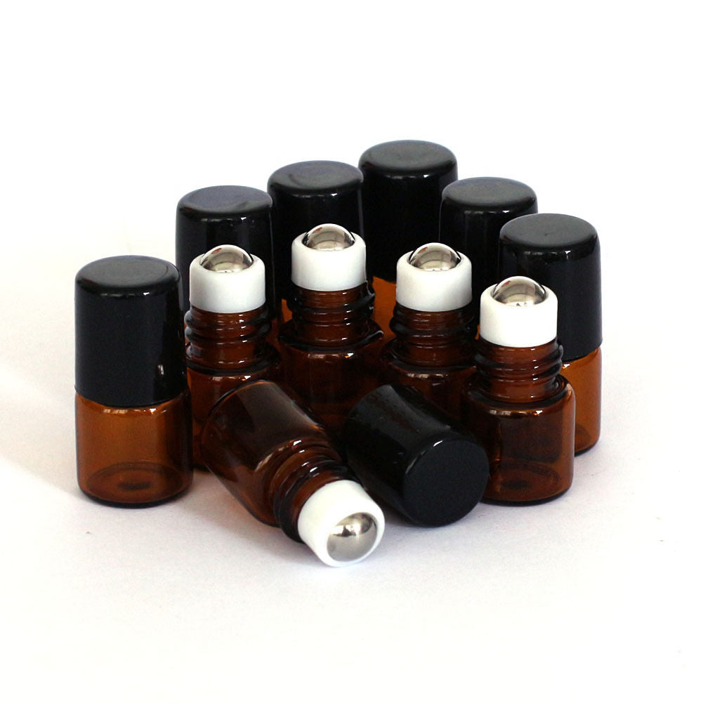 10 Pcs 1ml Empty Brown Glass Bottle Roller Ball Essential Oil Liquid Container