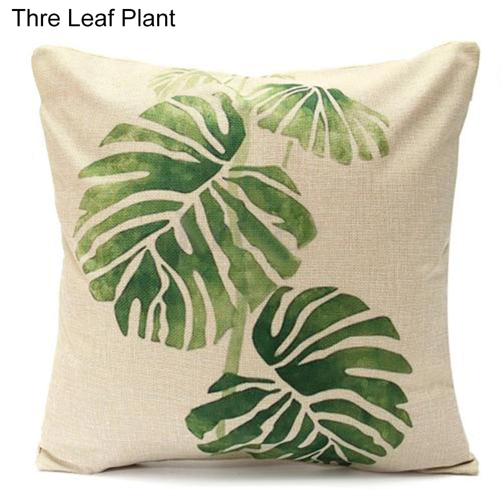 18inch Green Leaf Linen Cushion Cover Throw Pillow Case Sofa Home Decoration